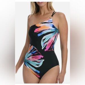 NWT La blanca Prism Palm One shoulder one piece size 14
